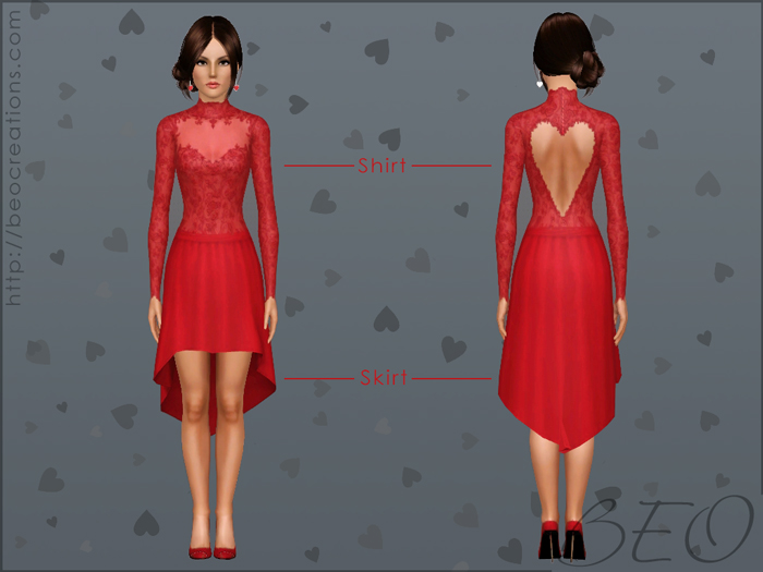 Valentine's shirt and skirt for The Sims 3 by BEO